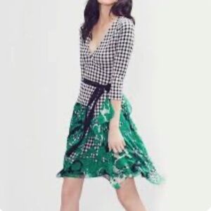 Diane Von Furstenberg ‘RIVIERA’ Gingham Print Silk Wrap Dress Size 12